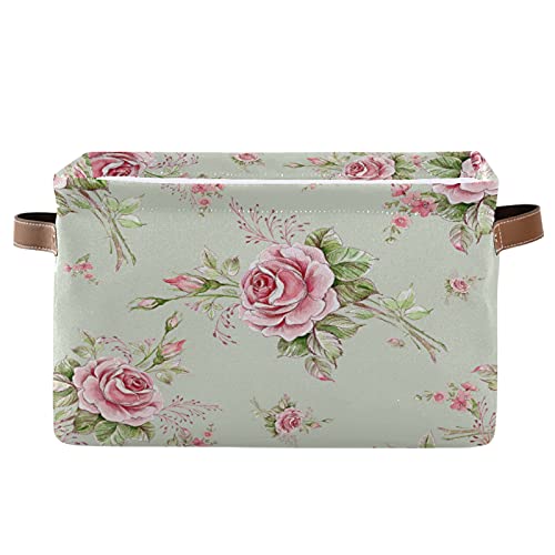 Floral Flower Rose Pattern Storage Bin Kids Women Foldable Compressible Organizer Storage Cube with Handle Storage Basket Box for Closet Shelves 1PC