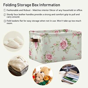 Floral Flower Rose Pattern Storage Bin Kids Women Foldable Compressible Organizer Storage Cube with Handle Storage Basket Box for Closet Shelves 1PC