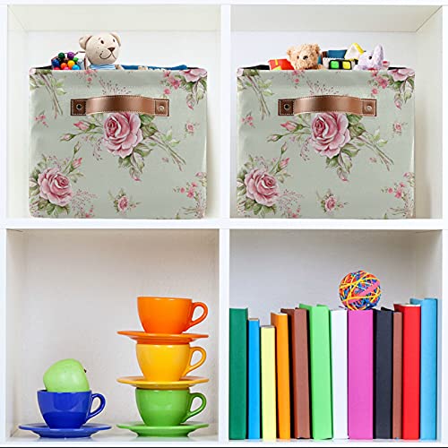 Floral Flower Rose Pattern Storage Bin Kids Women Foldable Compressible Organizer Storage Cube with Handle Storage Basket Box for Closet Shelves 1PC