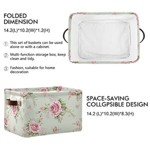 Floral Flower Rose Pattern Storage Bin Kids Women Foldable Compressible Organizer Storage Cube with Handle Storage Basket Box for Closet Shelves 1PC