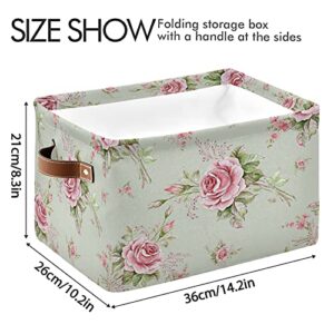 Floral Flower Rose Pattern Storage Bin Kids Women Foldable Compressible Organizer Storage Cube with Handle Storage Basket Box for Closet Shelves 1PC