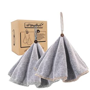 myhomebody hand towels with hanging loops, hand towels with button loop, kitchen hand towels with button, kitchen hand towels decorative, hand towels with button, set of 2, grey