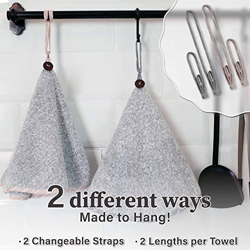 myHomeBody Hand Towels with Hanging Loops, Hand Towels with Button Loop, Kitchen Hand Towels with Button, Kitchen Hand Towels Decorative, Hand Towels with Button, Set of 2, Grey