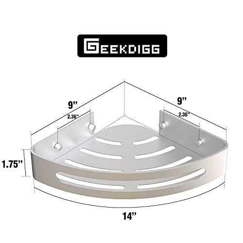 GeekDigg 2-Pack Shower Shelves for Tile Walls, Aluminum Corner Shower Basket (Not brushed nickel) & 2 Pack Corner Shower Caddy, Adhesive Bathroom Shelf Wall Mounted with Razor Holder