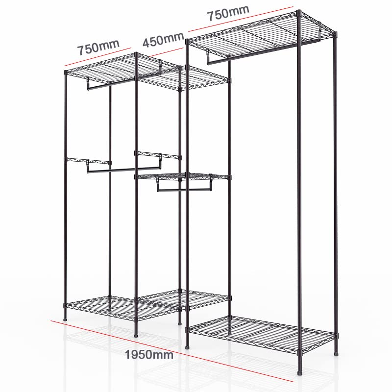 Clothing Rack with Shelves,Large Heavy Duty Wire Garment Rack,Adjustable Clothes Racks for Hanging Clothes,74x 18x 78.4Inches,Metal Rack for Bedroom (Diameter 19mm,Horizontal/L Shape Combination)