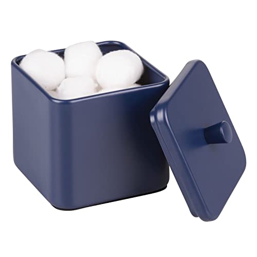 mDesign Small Metal Square Bathroom Apothecary Storage Organizer Canister Jars with Lid - Organization Holders for Vanity, Makeup Tables - Unity Collection, 2 Pack - Navy Blue