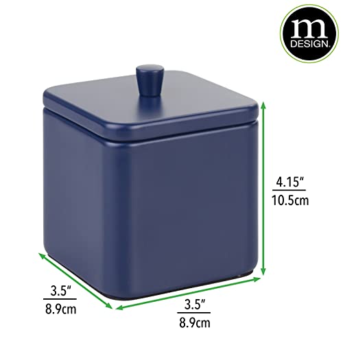 mDesign Small Metal Square Bathroom Apothecary Storage Organizer Canister Jars with Lid - Organization Holders for Vanity, Makeup Tables - Unity Collection, 2 Pack - Navy Blue
