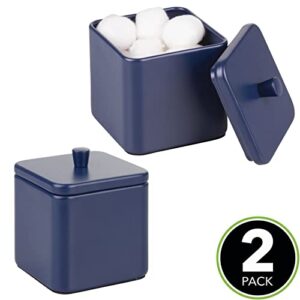 mDesign Small Metal Square Bathroom Apothecary Storage Organizer Canister Jars with Lid - Organization Holders for Vanity, Makeup Tables - Unity Collection, 2 Pack - Navy Blue