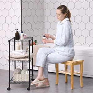 Bamboo Shower Bench Spa Bath Shower Stool with Shelf Shower Bath Seats Shower Bench for Inside Shower (Style1)