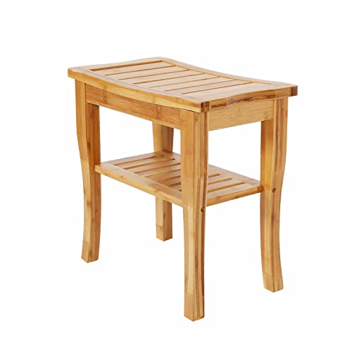 Bamboo Shower Bench Spa Bath Shower Stool with Shelf Shower Bath Seats Shower Bench for Inside Shower (Style1)