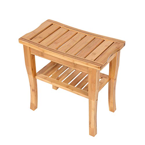 Bamboo Shower Bench Spa Bath Shower Stool with Shelf Shower Bath Seats Shower Bench for Inside Shower (Style1)