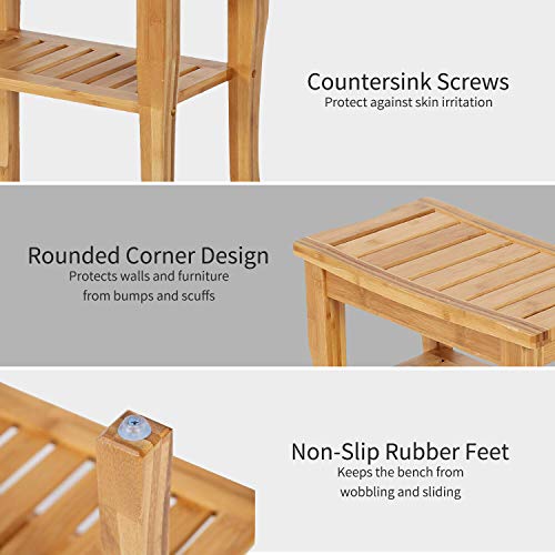 Bamboo Shower Bench Spa Bath Shower Stool with Shelf Shower Bath Seats Shower Bench for Inside Shower (Style1)