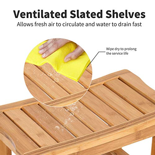 Bamboo Shower Bench Spa Bath Shower Stool with Shelf Shower Bath Seats Shower Bench for Inside Shower (Style1)