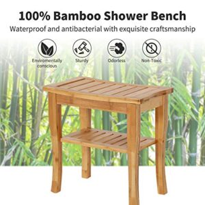 Bamboo Shower Bench Spa Bath Shower Stool with Shelf Shower Bath Seats Shower Bench for Inside Shower (Style1)
