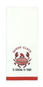 pam's glam white embroidered beachy hand towel sandy claws is coming to town- coastal christmas decor 25 x 16 inches