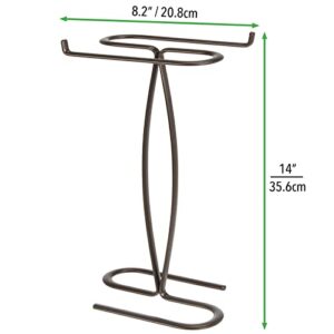 mDesign Decorative Modern Metal Fingertip, Hand Towel Holder Stand - for Bathroom Vanity Countertops to Display and Store Small Guest Towels - 2-Sided, 14" High - Bronze