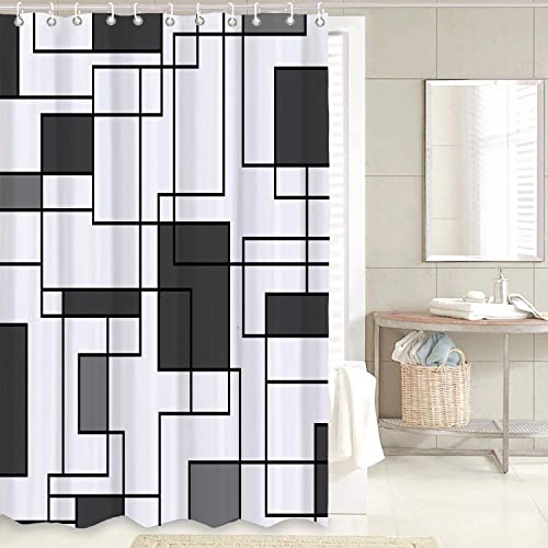 GRIEKOWE 4 Pcs Black Shower Curtain Set with Rugs-Black and White Shower Curtain,Bathroom Sets with Shower Curtain and Rugs (Black)