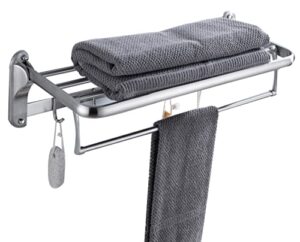 ello&allo stainless steel towel rack shelf for bathroom, double towel bar holder with hooks wall mounted brushed nickel