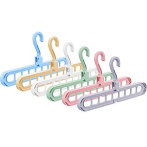 space saving hangers for clothes - 6 in pack, multicolor, heavy duty plastic hanger organizer with 9 holes for closet - multipurpose essential space saver organizers for home, college dorm room