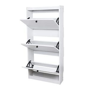 ghankopd modern 3-tier shoe cabinet,freestanding shoe rack storage organizer with flip door, for entryway white shoe storage cabinet & flip doors,white