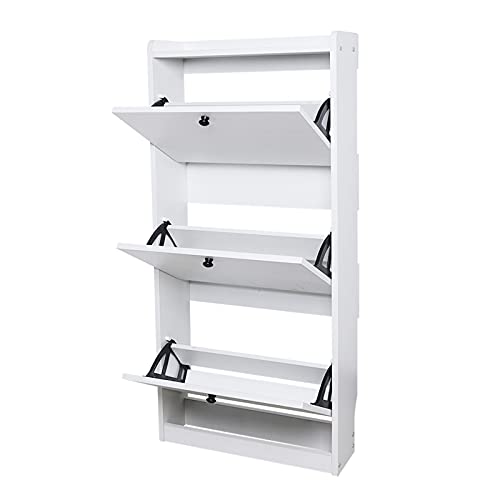 Ghankopd Modern 3-Tier Shoe Cabinet,Freestanding Shoe Rack Storage Organizer with Flip Door, for Entryway White Shoe Storage Cabinet & Flip Doors,White