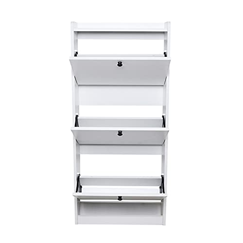 Ghankopd Modern 3-Tier Shoe Cabinet,Freestanding Shoe Rack Storage Organizer with Flip Door, for Entryway White Shoe Storage Cabinet & Flip Doors,White