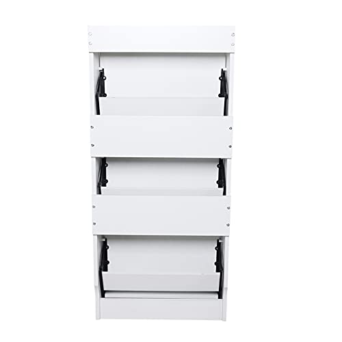 Ghankopd Modern 3-Tier Shoe Cabinet,Freestanding Shoe Rack Storage Organizer with Flip Door, for Entryway White Shoe Storage Cabinet & Flip Doors,White
