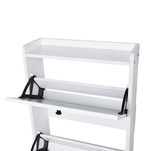Ghankopd Modern 3-Tier Shoe Cabinet,Freestanding Shoe Rack Storage Organizer with Flip Door, for Entryway White Shoe Storage Cabinet & Flip Doors,White