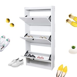 Ghankopd Modern 3-Tier Shoe Cabinet,Freestanding Shoe Rack Storage Organizer with Flip Door, for Entryway White Shoe Storage Cabinet & Flip Doors,White