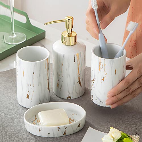 JINYISI Bathroom Accessory Set,Ceramics Bathroom Accessories,4 pcs White Bathroom Sets Accessories,Bathroom wash Cup Toothbrush Cup Set