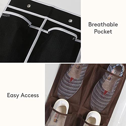 Large Capacity Storage Bags Door Hanging Shoe Storage Bag 12 Mesh Pockets Hanging Shoe Rack Holder Behind The Door with 2 Metal Hook Doors