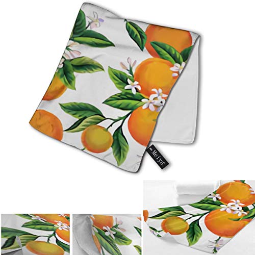 3d-design Seamless Pattern with Orange Fruits, Flowers and Leaves Guest Towel Soft Hand Towels Multipurpose for Bathroom, Hotel, Gym and Spa 12 X 27.5 Inch
