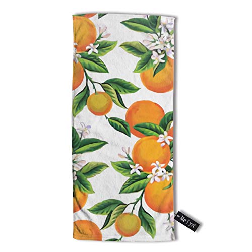 3d-design Seamless Pattern with Orange Fruits, Flowers and Leaves Guest Towel Soft Hand Towels Multipurpose for Bathroom, Hotel, Gym and Spa 12 X 27.5 Inch