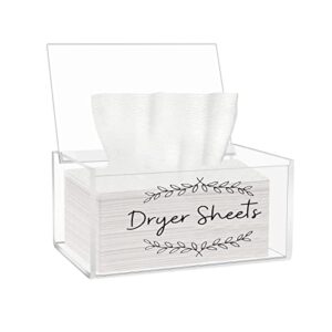 laundry dryer sheet container with lid- clear acrylic dryer sheet dispenser for storage fabric softener sheets, transparent container storage box dryer sheet holder for laundry room organization