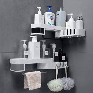 shower caddy 2-pack, plastic space shower shelf with adhesive, wall mounted storage organizer with towel bar, racks strong and sturdy for bathroom kitchen