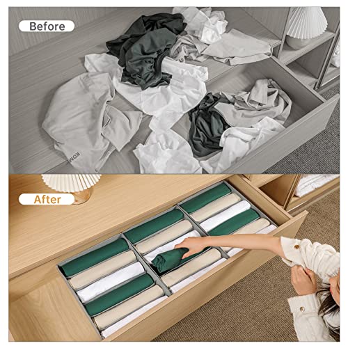 Coorganisers 4 Packs T-shirt Drawer Organizers for Clothing,6 Grids Compartment Storage Box Wardrobe Clothes Organizer, Washable Clothes Organizer for Folded Clothes, T-shirt, Legging, Silk Scarve