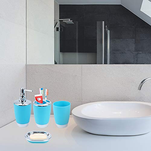 Bathroom Set Blue Bathroom Accessories Set 6 Pcs Plastic Bathroom Sets with Toothbrush Cup Toothbrush and Toothpaste Holder Soap Lotion Dispenser Rubbish Bin Toilet Brush with Holder Blue