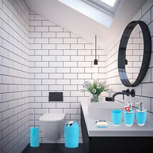 Bathroom Set Blue Bathroom Accessories Set 6 Pcs Plastic Bathroom Sets with Toothbrush Cup Toothbrush and Toothpaste Holder Soap Lotion Dispenser Rubbish Bin Toilet Brush with Holder Blue