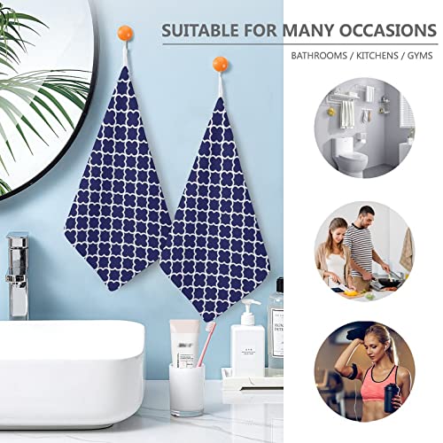 Curdesi Hand Towels for Bathroom, Navy Blue Quatrefoil Hand Bath Towel Soft Absorbent Microfiber Kitchen Dish Towels 12 x 12inches
