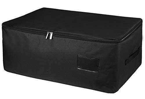 IHOMAGIC Under-bed Storage Bag, Zippered Storage Organizer with Side Handles, Moisture Proof Large Under Bed Clothes Storage Bag with Clear Pocket to Insert Label, for Bedroom Closet (Black 49L, S)