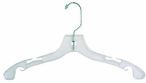 clear plastic kids top hanger, box of 100 small 12 inch space saving child hangers w/ notches and 360 degree chrome swivel hook by the great american hanger company