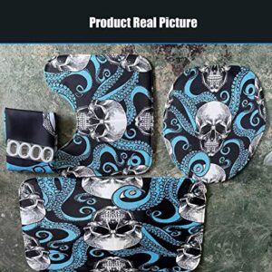 LXHG 4 Pcs Skull Pattern Shower Curtain Set with Bath Rugs and Mat, Toilet Lid Cover, 12 Hooks, Bathroom Sets with Shower Curtain and Rugs,Blue