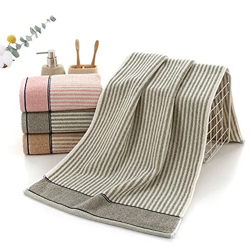 Pidada Hand Towels Set of 2 100% Cotton Striped Pattern Absorbent Soft Decorative Towel for Bathroom 13.4 x 29.1 Inch (Brown)