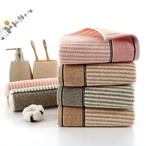 Pidada Hand Towels Set of 2 100% Cotton Striped Pattern Absorbent Soft Decorative Towel for Bathroom 13.4 x 29.1 Inch (Brown)