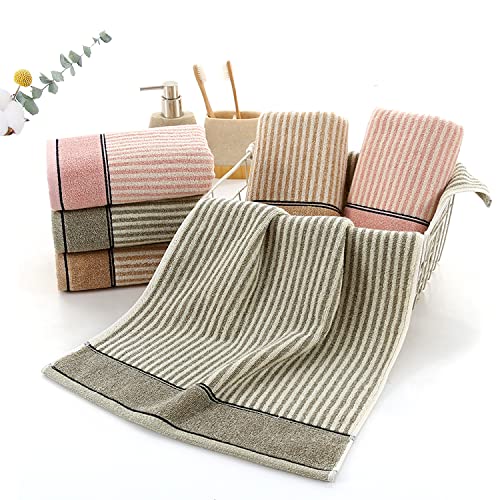 Pidada Hand Towels Set of 2 100% Cotton Striped Pattern Absorbent Soft Decorative Towel for Bathroom 13.4 x 29.1 Inch (Brown)