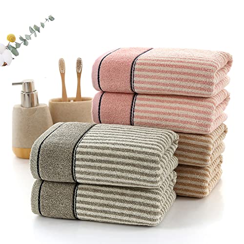 Pidada Hand Towels Set of 2 100% Cotton Striped Pattern Absorbent Soft Decorative Towel for Bathroom 13.4 x 29.1 Inch (Brown)