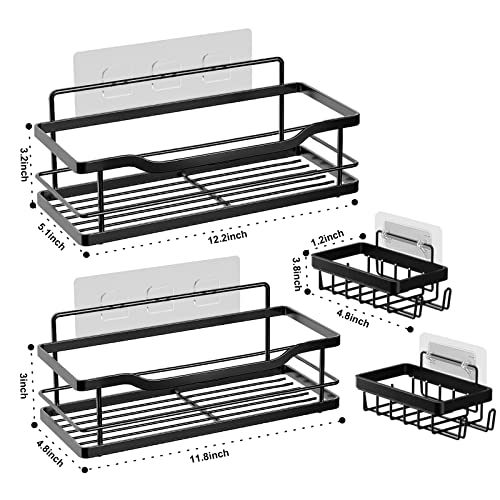 Lirches Adhesive Shower Caddy - 4 Packs Black Shower Shelves, No Drilling Shower Caddy Hanging, Rustproof Stainless Steel Bathroom Storage Organizer, Shower Shelf for Inside Shower