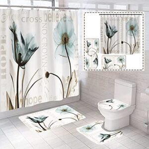 annkoifu shower curtain set, sunflower bathroom accessories, 4 piece bathroom decor sets with rugs and waterproof shower curtains, 12 hooks, abstract