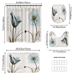 Annkoifu Shower Curtain Set, Sunflower Bathroom Accessories, 4 Piece Bathroom Decor Sets with Rugs and Waterproof Shower Curtains, 12 Hooks, Abstract