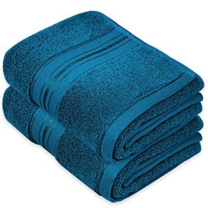 cleanbear cotton hand towel thick bathroom hand towels - 2 pack (peacock blue), 13 x 28 inches